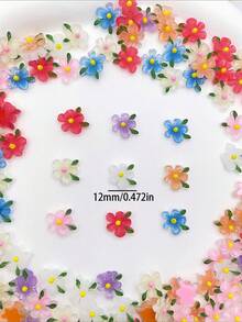 30pcs Mixed Color Gardenia 5-Petal Nail Art Charms, Glow-In-The-Dark 3D Fresh Clear Resin Nail Rhinestones, Small Decorative Accessories For Phone Case, Hair Clip, Earrings - Multicolor - View 3