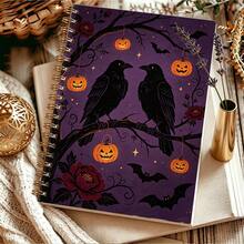 1pc A5 Spiral Bound Notebook, Retro Gothic Halloween Cover Of Ravens, Bats And Peony Flowers , Multipurpose Journal For Daily Writing And Reflection - Gothic - View 1