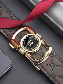 Men's Zinc Alloy Letter Automatic Buckle Belt, Men's Elegant Business Belt, Minimalist Multifunctional Belt For Daily And Formal Clothing. - Multicolor - View 6
