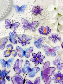 1 Pack 50pcs Vintage Crystal Style Butterfly & Floral Stickers, DIY Scrapbooking Collage Decoration Stickers For Planner, Photo Album, Scrapbook, Doodle - Colorful Butterfly Island - View 8
