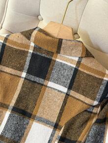 Autumn/Winter Casual Plaid Short Wool Blazer - Brown - View 6