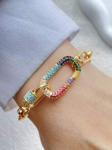 1PC Luxury Screw Buckle A-Z Initial Letter Bracelet,Double Colorful Climbing Chain,Double Buckle Letter Double Chain,For Celebrating Holiday Daily - Yellow Gold - View 6