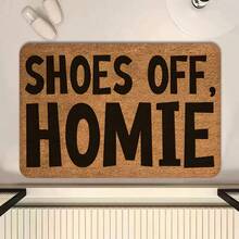 1pc Flannel Doormat, Faux Coconut Shell Brown Texture, Funny Text Print Shoes Off, Homie, Rubber Non-Slip Bottom, Absorbent, Machine Washable; Suitable For Entryway, Foyer, Porch, Apartment Rental, Pet Home Decor, Fun Housewarming Gift - Multicolor - View 7
