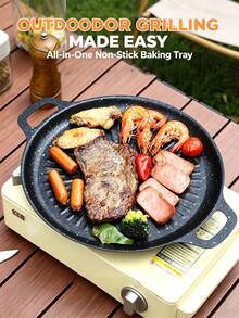 Multifunctional Thickened Non-Stick Griddle Pan With Oil Drainage Slot And Dual Handles, Easy To Clean, Suitable For Steak, Bacon, Pancakes, Vegetables, Meat, For Camping, Home Gatherings And Restaurant Use - Multicolor - View 1