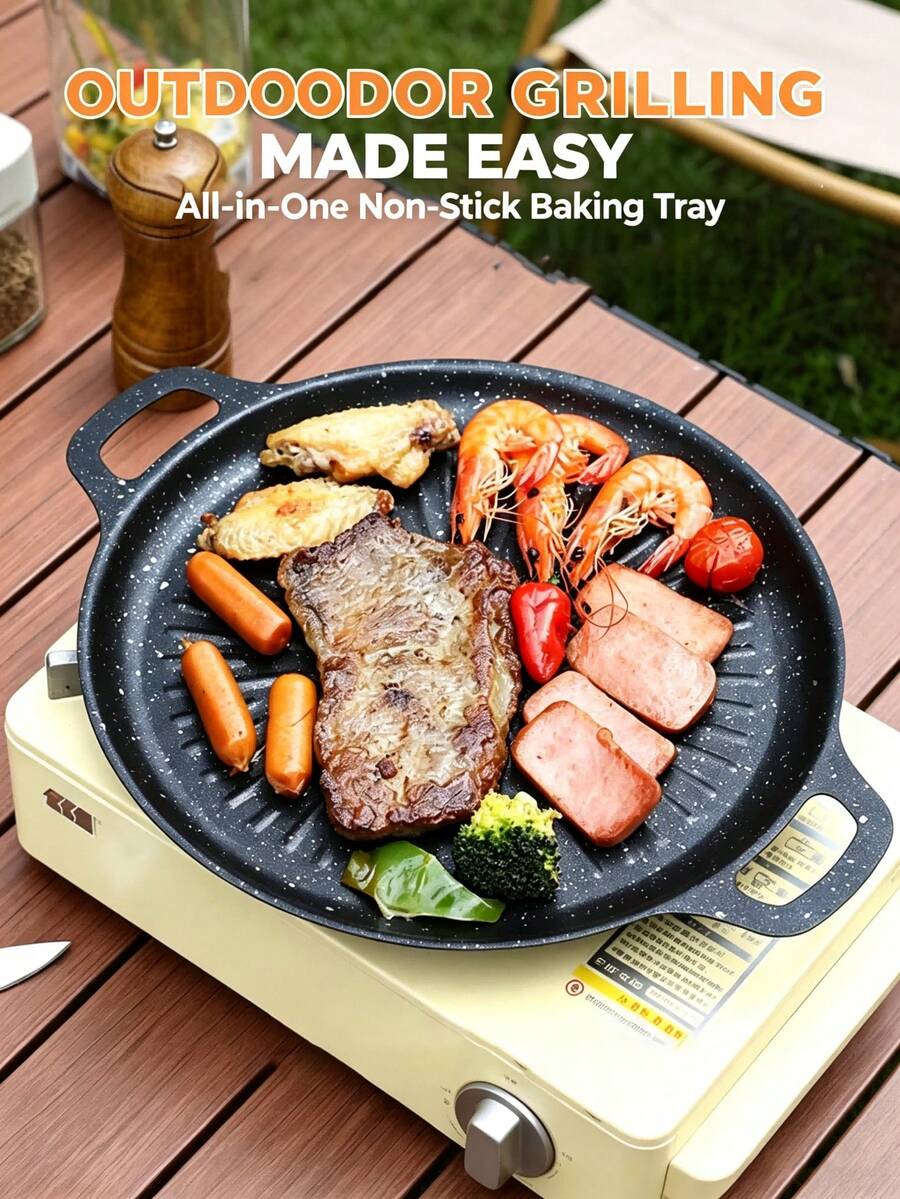 Multifunctional Thickened Non-Stick Griddle Pan With Oil Drainage Slot And Dual Handles, Easy To Clean, Suitable For Steak, Bacon, Pancakes, Vegetables, Meat, For Camping, Home Gatherings And Restaurant Use - Multicolor - View 1