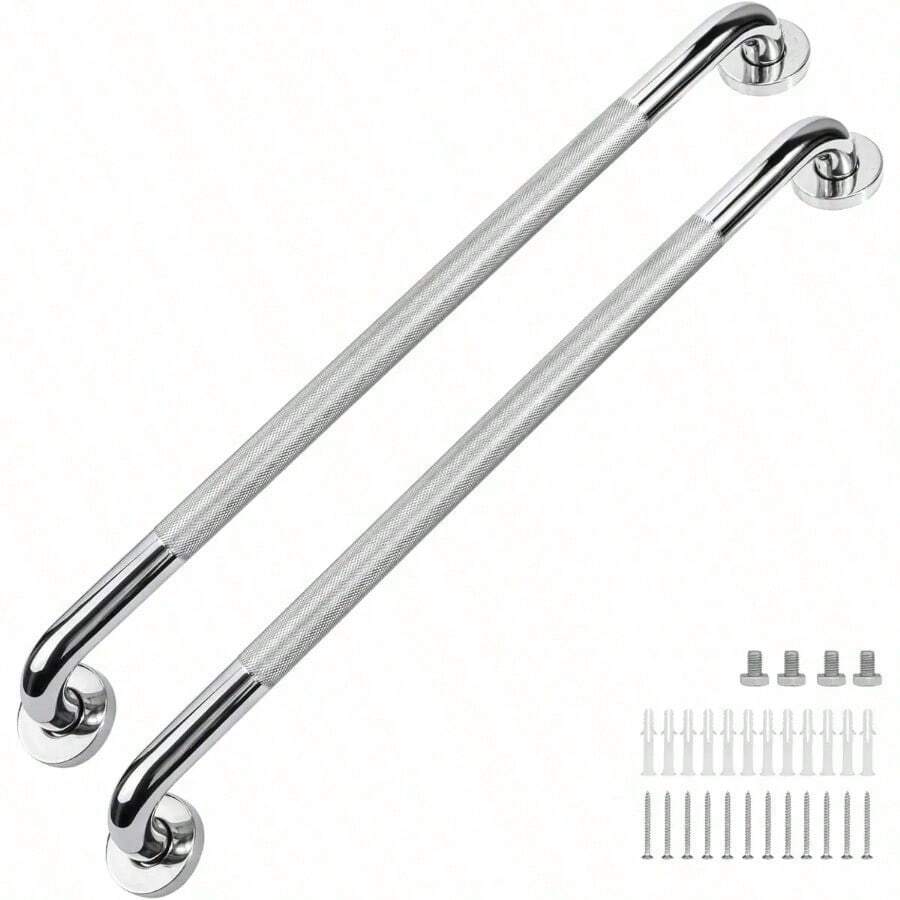Set 2 Barras de Apoyo de Acero Inoxidable 60 cm, Pasamanos Antiderrapantes para Baño, Cama y Escaleras, Diseño Resistente y , Soporte Práctico para Mayor Estabilidad y Comodidad en el Hogar - Plateado - Ver 1