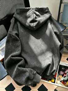 Women's Vintage Acid Wash LOS ANGELES CALIFORNIA Letter Print Drop Shoulder Sweatshirt With Kangaroo Pocket - Black - View 2