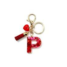 Pomegranate Style 26 Letter Keychain, Red Resin Key Chain With Heart Decoration, Tassel Crystal Bag Charm Pendant - Multicolor - View 23