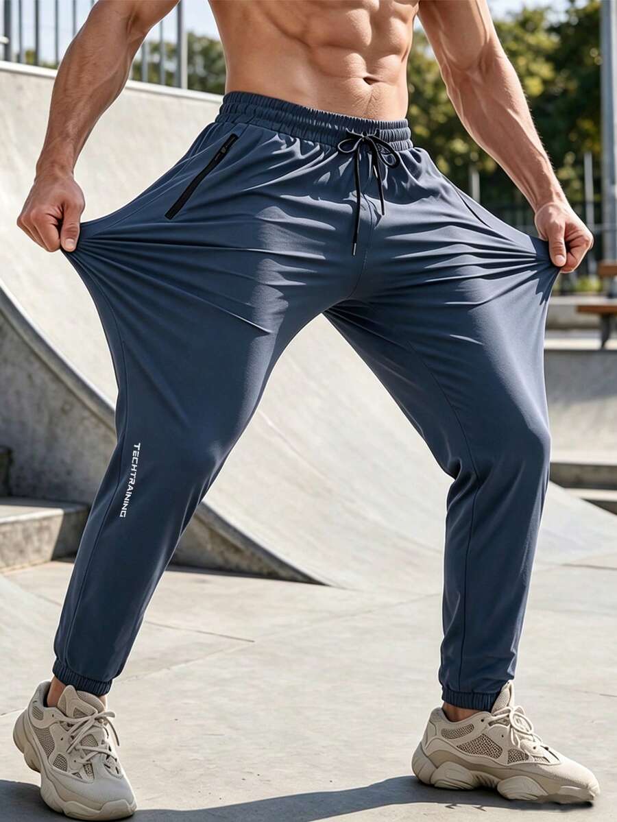 1pc Men's Sports Jogger Pants, Casual Outdoor Drawstring Waist Trousers, Suitable For Spring And Summer Fall - Blue - View 1