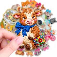 50pcs Animal Embroidery Style Stickers, Waterproof Animal Decals, Suitable For Teens, Grandmothers, Home Aesthetics, For Scrapbooking And DIY Crafts - Multicolor - View 1