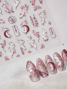 5D Softs Relief Nail Art Stickers Chinese Style Anime Kitsune Self-Adhesive Nail Decals Nine-Tailed Fox Goddess Stickers For Nails DIY Manicure Decorations - Multicolor - View 3