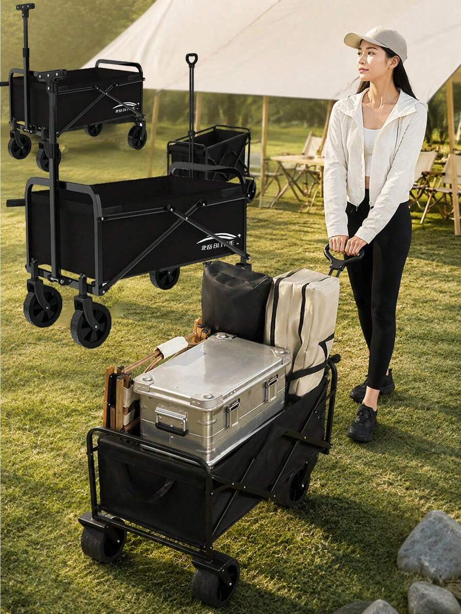 1pc Outdoor Camping Cart, Foldable Trolley, Rear-Entry Camping Wagon, Portable Large Capacity Shopping Cart - Stroller - View 1