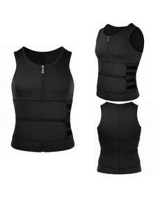 1 pieza Chaleco de compresión de neopreno para hombres, camiseta deportiva sin mangas con cremallera delantera, moldeador corporal con banda de cintura ancha doble ajustable, ajuste elástico, adecuado para entrenamiento en el gimnasio, correr, ciclismo, baloncesto y uso deportivo diario, regalo de Halloween - Multicolor - Ver 8