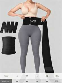 1pc Wrap-Around Waist Support Belt, Adjustable Elastic, Waist-Cinching Abdominal Compression Core Stabilizer, Wrap-Around Waist Belt, Abdominal Support Belt, Suitable For Sports And Daily Waist Support Wear - Black - View 4