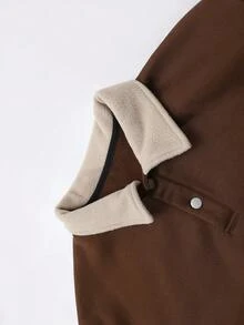 Men's Plush Turn-Down Collar Sweatshirt, Autumn/Winter Colorblock Polo Collar Button Casual Versatile Long Sleeve Top - Coffee Brown - View 4