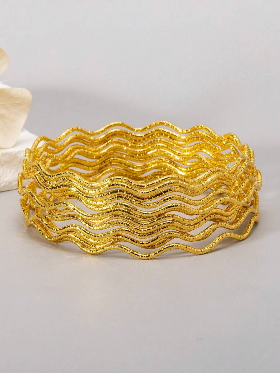 12pcs Luxury High-End Niche Design Best-Seller Versatile Old Star Wave Layered Thin Bracelets - Multicolor - View 1