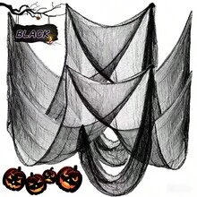 1/2pcs Black Halloween Decorative Fabric, Tear-Resistant Horror Gauze, Suitable For Yard, Porch, Tree Branches, Haunted House, Stair Railing, Backdrop Wall, Indoor And Outdoor Decoration - Black - View 3