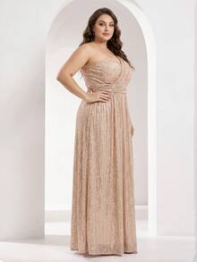 YISIKADO Sequin One-Shoulder Evening Gown - Champagne - View 3