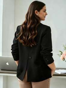 HOMEYEE Plus Size Blazer, Vintage Casual Elegant Business Commute Daily Vacation, Long Sleeve, All Season, Black Autumn - Black - View 8