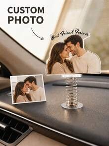Personalized Photo Face Cutout Spring Standee, Custom Picture Dashboard Ornament For Cars, Family Portrait Car Decor, Couple Photo Keepsake Display, Thoughtful Birthday Or Anniversary Gift For Friends, New Drivers, Parents, Couples, And Loved Ones - Multi-color - View 1