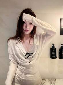 Early Autumn Sheer Scoop Neck T-Shirt Women Slim Fit Flattering Sexy Top, Layering With Innerwear Required - White - View 8