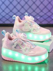 Unisex LED Rechargeable Light-Up Roller Shoes, Children's Multi-Functional Transformable Roller Skates With Detachable Wheels, Suitable For All Seasons, Outdoor And Sports - Pink - View 7