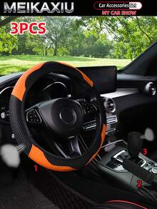 MEIKAXIU 3pcs PU Leather Diamond Mesh Steering Wheel Cover, Handbrake Cover, Gear Shift Cover, Suitable For 14.5-15 Inch Car Interior Decoration - Mesh Leather Sport - View 20