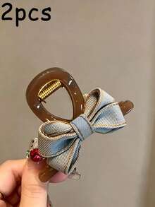 2/1pc Fashion Bow Hair Clip Hair Claw, Multi-Functional High-End Texture, Suitable For Daily And Outdoor Use - Multicolor - View 6
