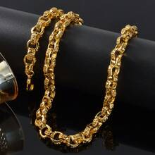 1pc Luxury Thick 14K Gold Plated Copper 10mm Skull Round Link Chain Necklace, Hip Hop Rock Punk Style, Men's Daily Party Wear, Gift For Boyfriend - Gold - View 1