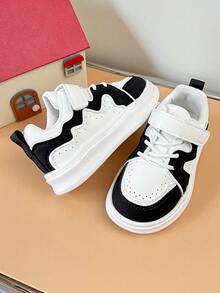 Toddler Thick Sole Sports Shoes Layered Wave Patchwork Soft Bottom Shock Absorbing Hook & Loop Baby Outdoor Shoes - Black - View 6