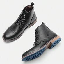 Men's Vintage Work Boots Round Toe Thick Sole Heel Dual-Tone Upper Commute Casual Ankle Boots Outdoor Hiking Boots - Black - View 8