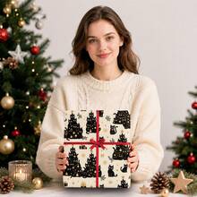 1Set Of Black Cat Wrapping Paper Suitable For Xmas Gifts(Includes Stickers), Cat-Themed Gift Wrap With Black Cat & Christmas Tree Patterns, Single-Sided Sheets For DIY Birthday Party Decorations, For Cat Lovers, Paper For Present Wrapping - Black Cat - View 4