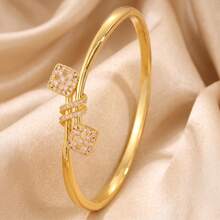 3/1pcsGold‑Tone Stainless Steel Bangle, Snake‑Textured Design, Style, Adds Extra Fashion Sense To Outfits - Gold - View 11