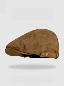 1pc Women's Vintage Suede Newsboy Cap, British Style Flat Cap With Double Rivet Side Adjustable Buckle, Face-Slimming Casual Commuter Travel Hat For Spring, Autumn, Winter - A - View 11