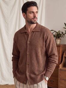 Men's Unisex Crew Neck Zip-Up Cardigan, Casual Streetwear Sporty Colorblock Striped Loose Short Long Sleeve Sweater, Versatile For Daily Commute, Autumn Winter - Brown - View 1