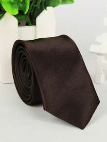 1PC Men's Solid Color Brown Horizontal Stripe Lightweight Tie Suitable For Business Banquet Daily Matching - Brown - View 3