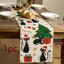 1pc Christmas Theme Table Runner, Christmas Tree & Black Cat Design - Durable Polyester Fabric, Suitable For Christmas Holiday, Home Decor, Theme Party And Gathering Style Decoration, Christmas Holiday Gift! - Multicolor - View 9