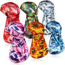 ZTZI Men's Silk Camo Durag Set - Street Style Pirate Hats & Long Tail Headscarves Camouflage Pattern Polyester (Polyester) Durag Solid Color All Season - K Multi-color - View 8