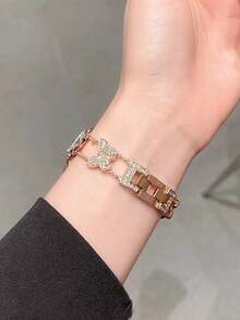 1pc Luxury Full Diamond Rose Gold Bow Chain, Suitable For Various Occasions, Ideal Gift For Family And Friends - Rose Gold - View 3