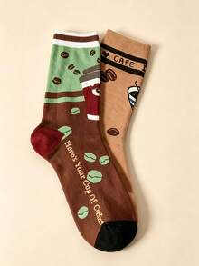1 Pair Women's Mid-Calf Socks, All-Season Coffee Theme Creative AB Mid-Calf Socks, Fashionable & Minimalist, Fun & Interesting, Soft & Comfortable Fabric, Skin-Friendly & Non-Irritating, Breathable & Non-Stuffy, Suitable For Various Occasions - Multicolor - View 3