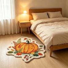 1pc Autumn Pumpkin Maple Leaf Wavy Asymmetrical Area Rug, Soft Plush Material, Skin-Friendly And Comfortable, Non-Slip Backing, Easy To Clean, Perfect For Living Room, Bedroom, Entryway, Dorm, Especially Suitable For Autumn Theme Decor, Thanksgiving Party And Seasonal Home Arrangement - Multicolor - View 1