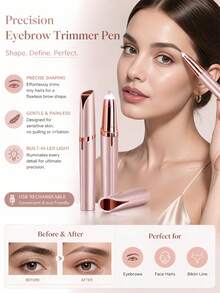 AXH. Women's Electric Eyebrow Trimmer Eyebrow Shaping Pen Facial Hair Remover Automatic Pocket Knife - Rose Gold - View 2