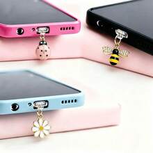 3pcs Daisy Bee Pink Ladybug Shaped Phone Dust Plugs - Alloy Material, As Dust Barrier And Phone Decoration - Flower & Insect Shaped Accessories, Suitable For Your Devices - Multicolor - View 5