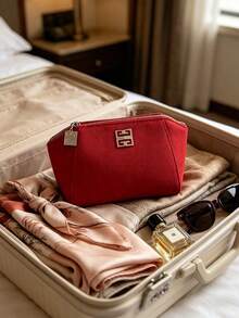 Givenchy Parfums Red Cosmetic Bag With Metal 4G Logo Portable Travel Zipper Makeup Storage Pouch Multi‑Functional Toiletry Organizer Elegant Women Holiday Gift - Rose Red - View 3