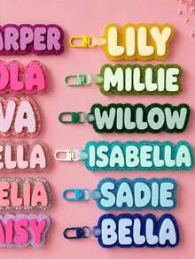 Personalized Bubble Name Keychain, Custom Acrylic Backpack Tag, Cute School Bag Charm - Multicolor - View 6