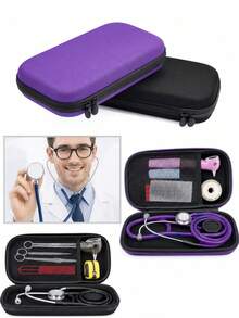 Lightweight Portable EVA Stethoscope Carrying Case, Hard Shell Storage Box With Handle & Double Zipper, Nurse Organizer Bag For Nursing Students, Fits Pen Lights Tweezers Scissors, Home Clinic Travel Use, Mesh Pocket & Soft Lining, Empty Case Only - Multicolor - View 3