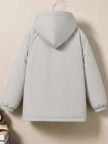 Boys' Winter Casual Fashion Streetwear Warm Padded Coat With Patch Print, Utility Webbing And Pockets - Beige - View 2