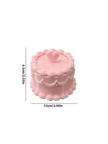 1pc Small Cake-Style Jewelry Box With 3D Heart Lid, Exquisite Floral Pattern, Ring And Earring Storage Container, Minimalist Desktop Decorative Organizer - Pink - View 10