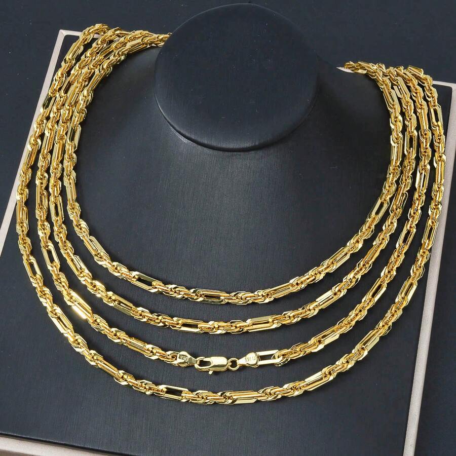 1pc 14K Gold Plated Hollow Woven Necklace, Classic Luxury, Suitable For Women And Men For Daily Wear, Party, Commuting - Gold - View 1