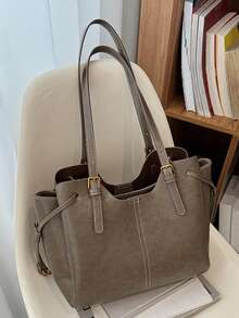 Large Capacity Retro Elegant Practical Texture Tote Bag, Stylish, Simple And Atmospheric Style, Suitable For Friends' Gatherings And Dates. - Brown - View 8